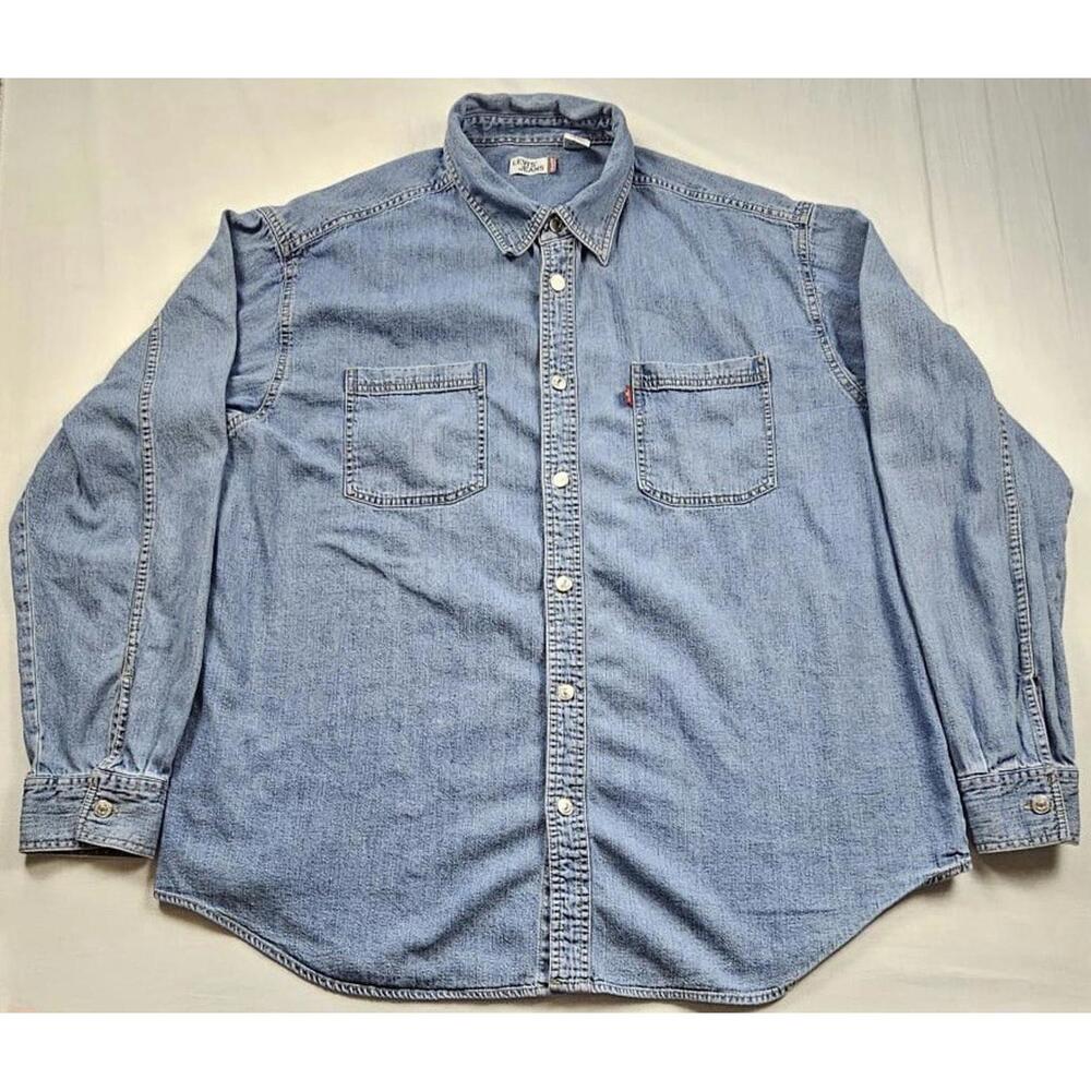 Levis Mens Shirt XLarge Blue Denim‎ Western Vintage Field Work Overshirt Buttons